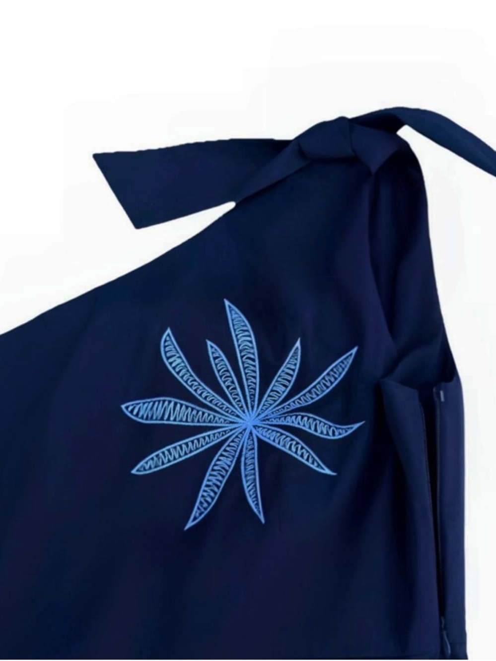 Milly Beatrice Navy Blue One Shoulder Embroidered Midi Dress Size 4 - Picture 6 of 9